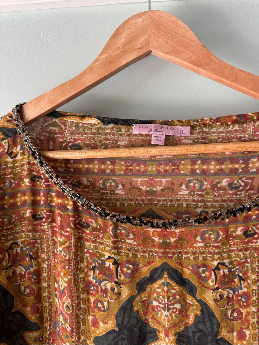 Calypso St. Barth Beaded Silk Tunic Women’s Large - Picture 3 of 9